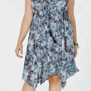 NWT Style & Co Vintage Blue Empire Sharkbite Dress sz L Orig$90+Tax